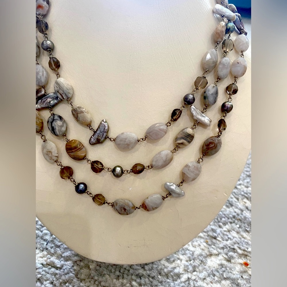 Women’s Necklace - Semi Precious Stones. FLORA BELLA COLLECTION - 3 Layered